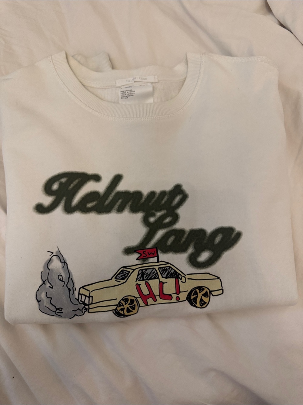 Helmut Lang unisex white sweater. Helmut Lang taxi cab sweater. Cotton